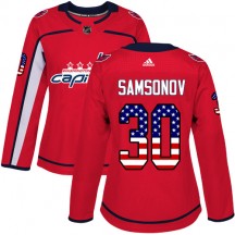 Women's Adidas Washington Capitals Ilya Samsonov Red USA Flag Fashion Jersey - Authentic