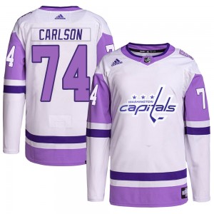 Men's Adidas Washington Capitals John Carlson White/Purple Hockey Fights Cancer Primegreen Jersey - Authentic