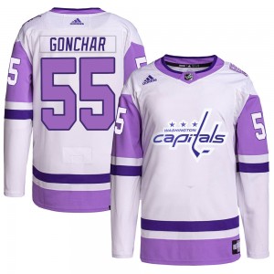 Men's Adidas Washington Capitals Sergei Gonchar White/Purple Hockey Fights Cancer Primegreen Jersey - Authentic