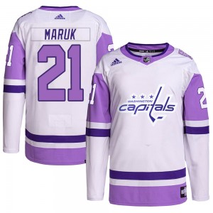 Men's Adidas Washington Capitals Dennis Maruk White/Purple Hockey Fights Cancer Primegreen Jersey - Authentic