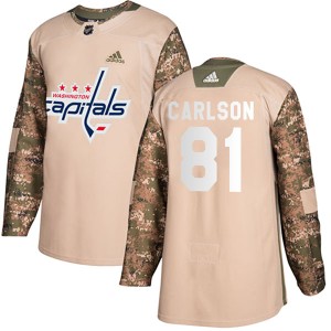 Men's Adidas Washington Capitals Adam Carlson Camo Veterans Day Practice Jersey - Authentic